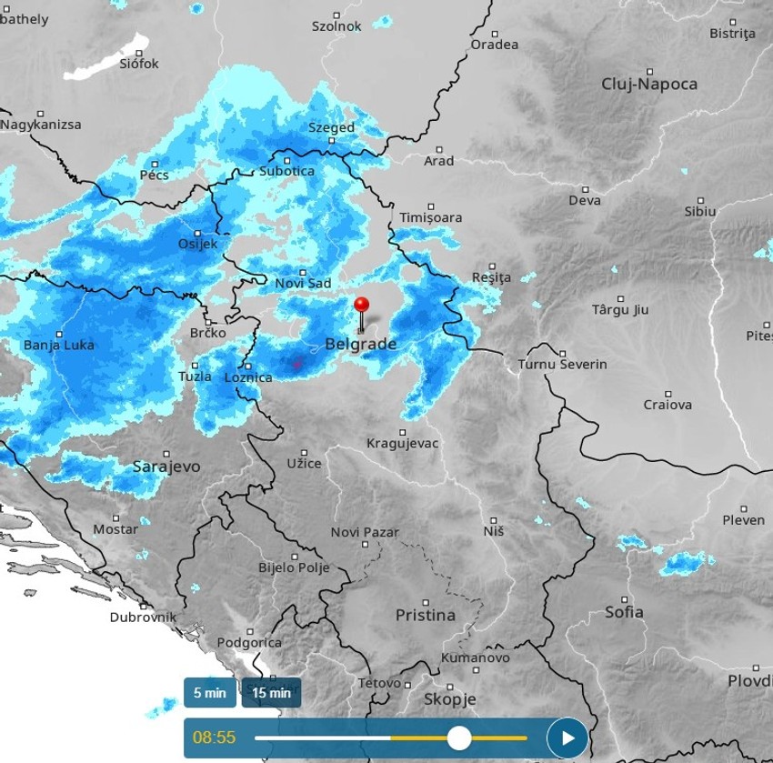 Kretanje nevremena u 8.55h