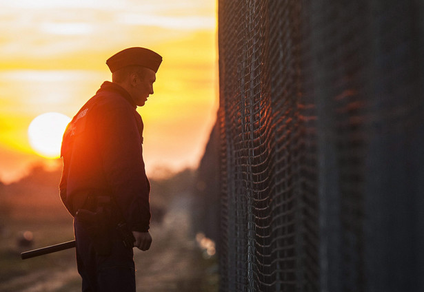 Węgierski policjant na granicy serbsko-węgierskiej. 16.09.2015