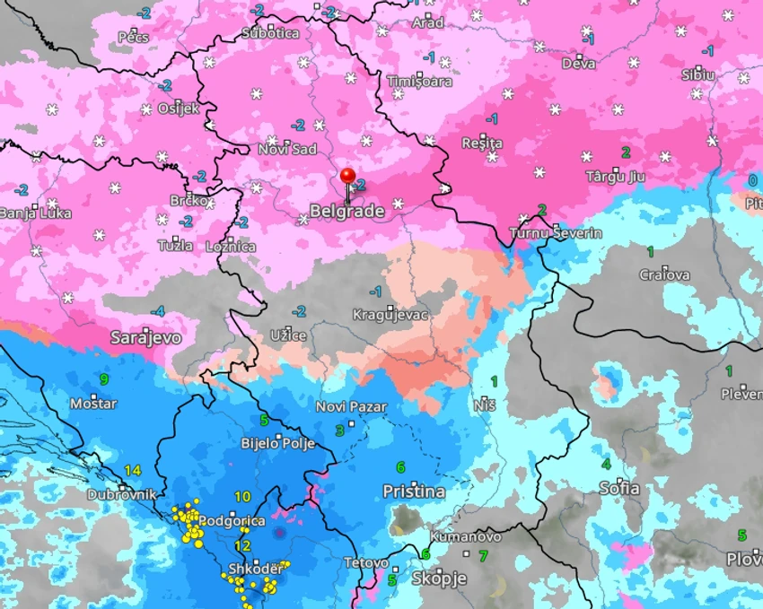 Kretanje padavina u ponedeljak u Srbiji u 5 časova 