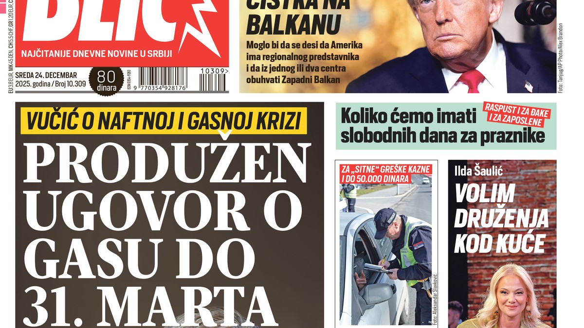 Blic naslovna strana za 24.12.