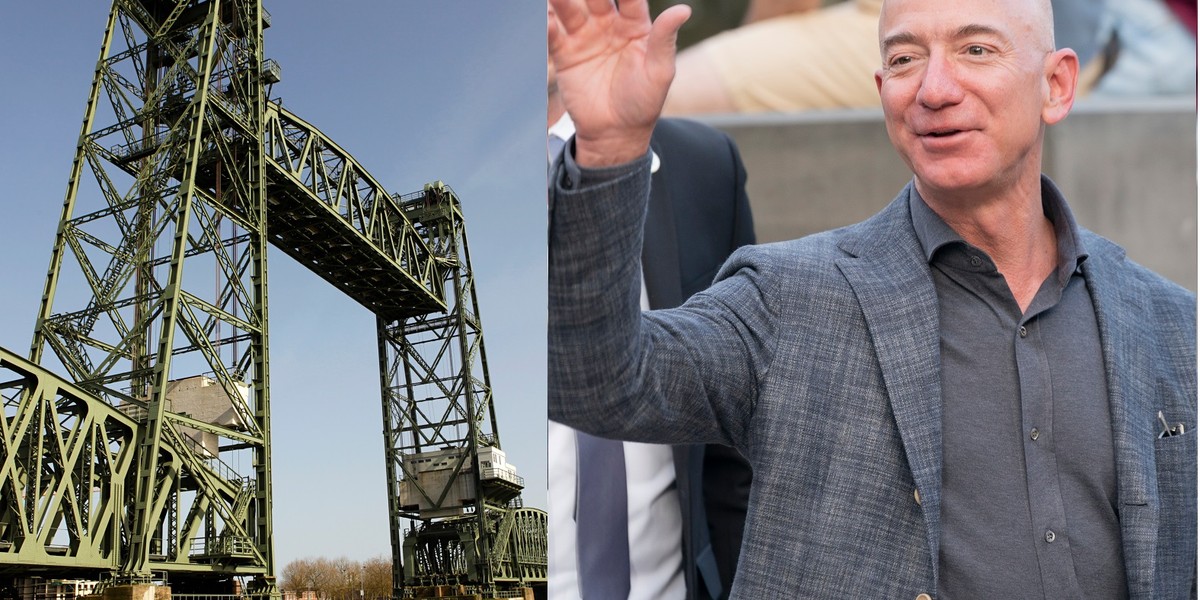 Po lewej: most De Hef w Rotterdamie; po prawej: Jeff Bezos. 