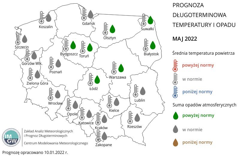 Prognoza pogody IMGW na maj 2022 r.