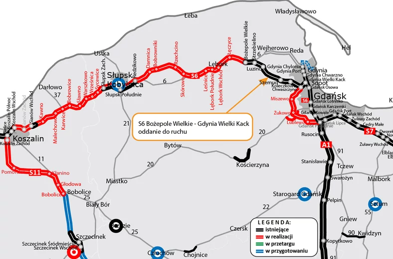 Droga ekspresowa S6 - oddanie do ruchu, odcinek Bożepole Wielkie — Gdynia Wielki Kack