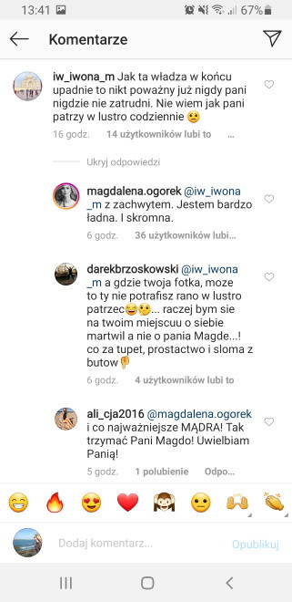 Widok z profilu Magdaleny Ogórek na Instagramie