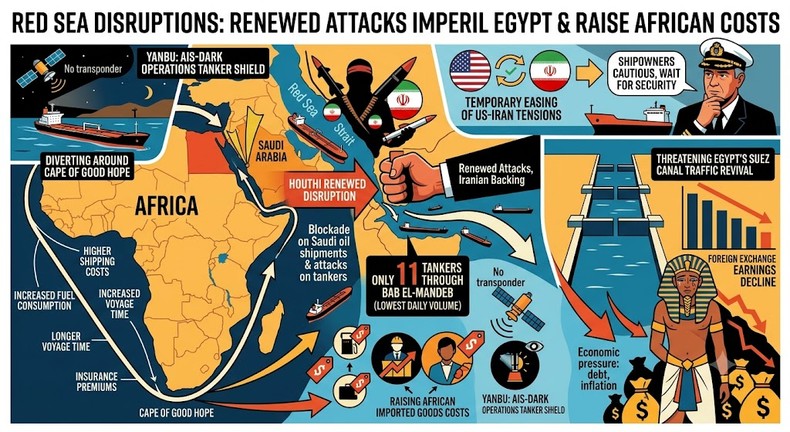 Renewed Houthi attacks have disrupted shipping through the Red Sea, forcing some vessel operators to avoid one of the world’s busiest maritime corridors.