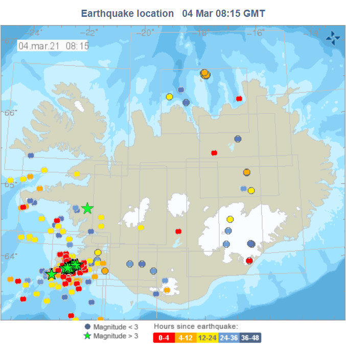 Trzęsienia ziemi, które w ostatnich 48 h wystąpiły na Islandii