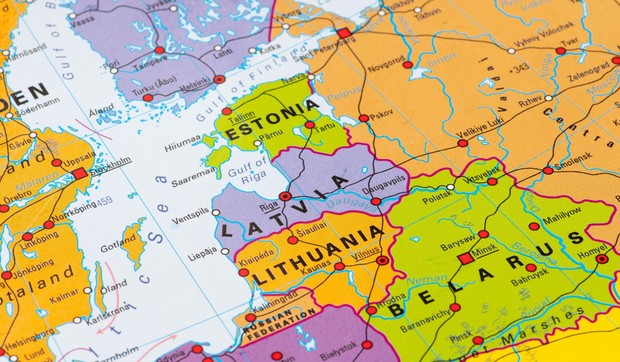 Mapa Baltičkih zemalja, Poljske, Belorusije i Rusije