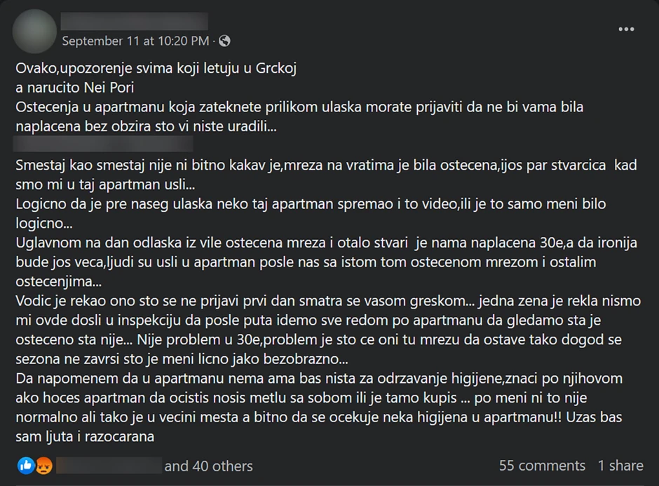 Objava Srpkinje na Fejsbuku