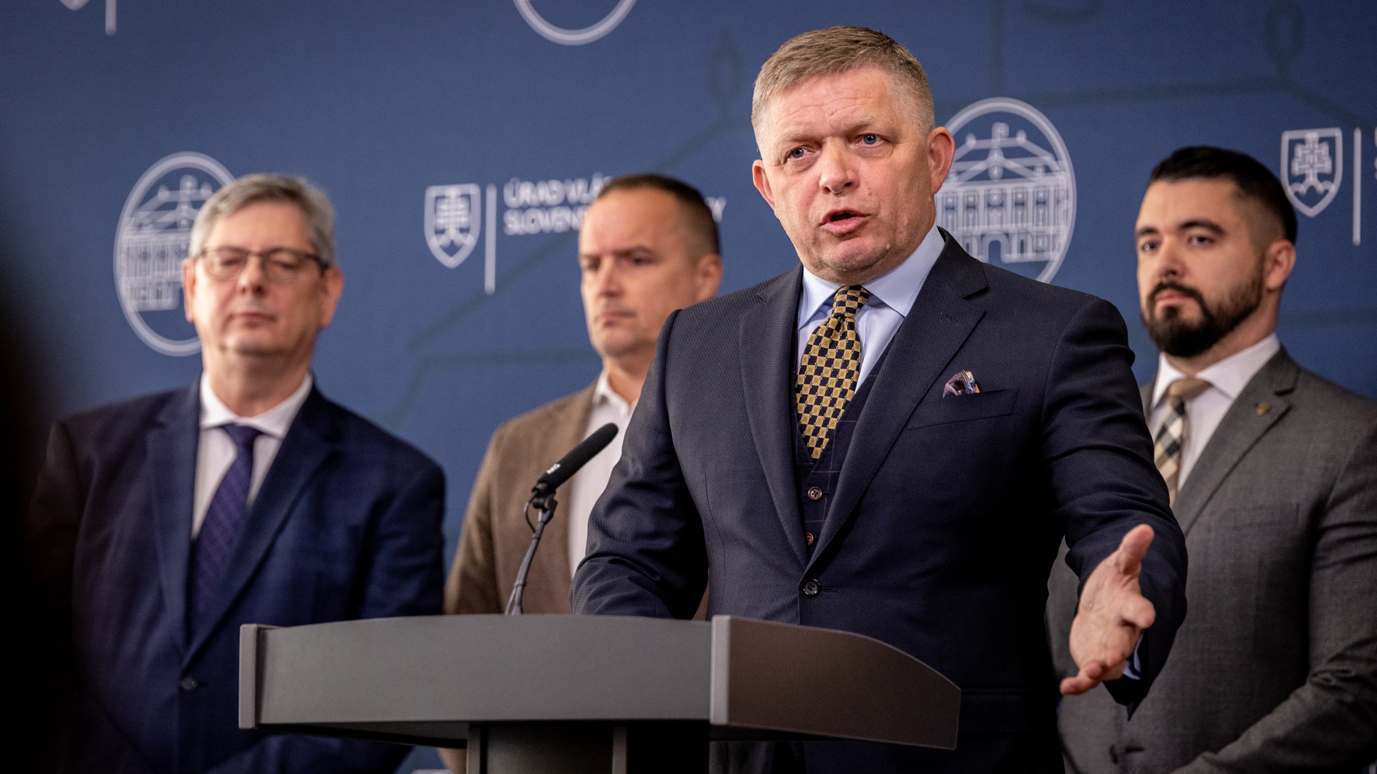 Spoločná tlačová konferencia Roberta Fica, Roberta Kaliňáka, Tibora Gašpara, Mareka Paru a Davida Lindtnera
