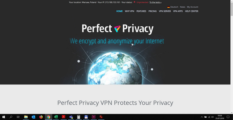 Na interfejsie webowym (tu: Perfect Privacy) można wybrać wszystkie abonamenty i wprowadzić indywidualne ustawienia 