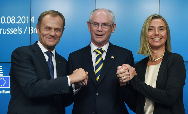 Donald Tusk, Federica Mogherini, Herman Van Rompuy. Fot. PAP/Radek Pietruszka