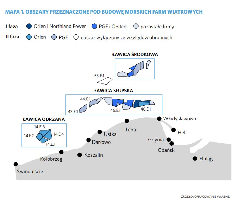 Obszary przeznaczone pod budowę morskich farm wiatrowych w polskiej strefie Bałtyku