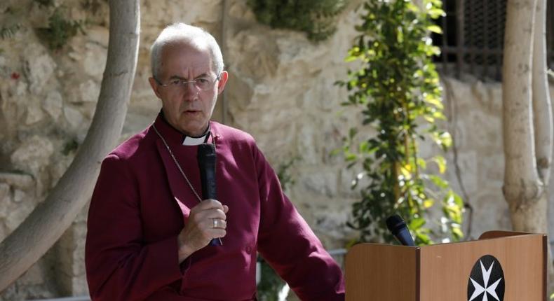 Archbishop of Canterbury Justin Welby holds a press conference at the Saint John Eye Hospital compound in the Christian quarter of Jerusalem's Old City on May 10, 2017