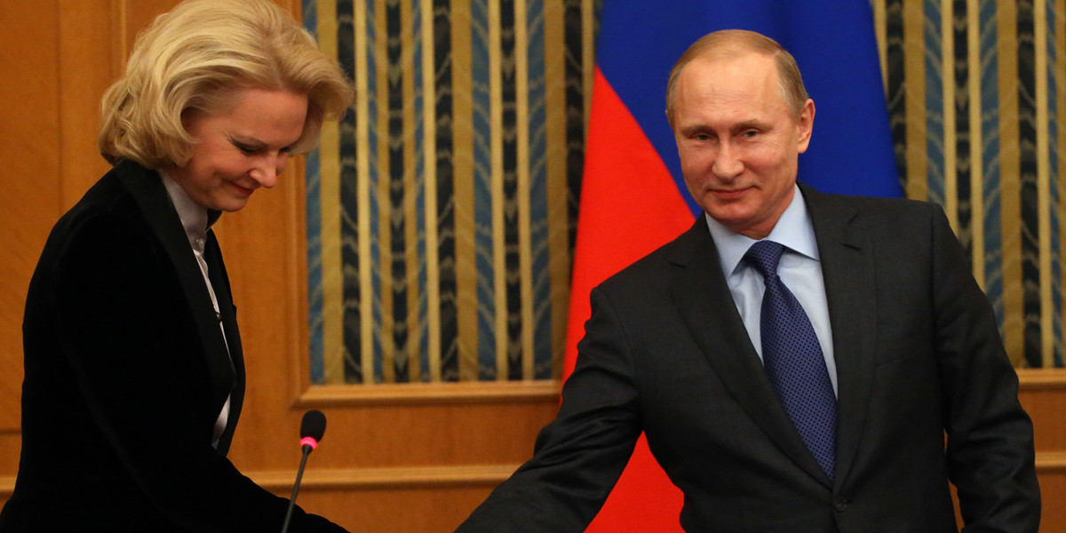 Wicepremier Rosji Tatiana Golikowa (od lewej) i prezydent Rosji Władimir Putin.