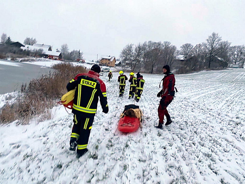 Strażacy uratowali psa tonącego w jeziorze