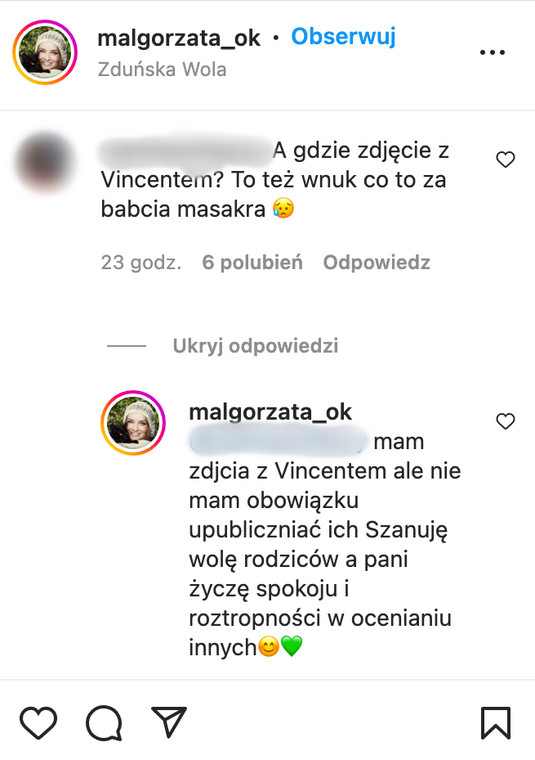 Małgorzata Ostrowska-Królikowska odpowiada internautce na Instagramie