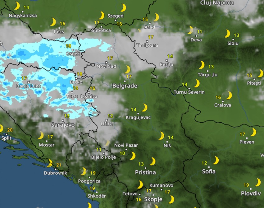 Kretanje padavina u 2 sata