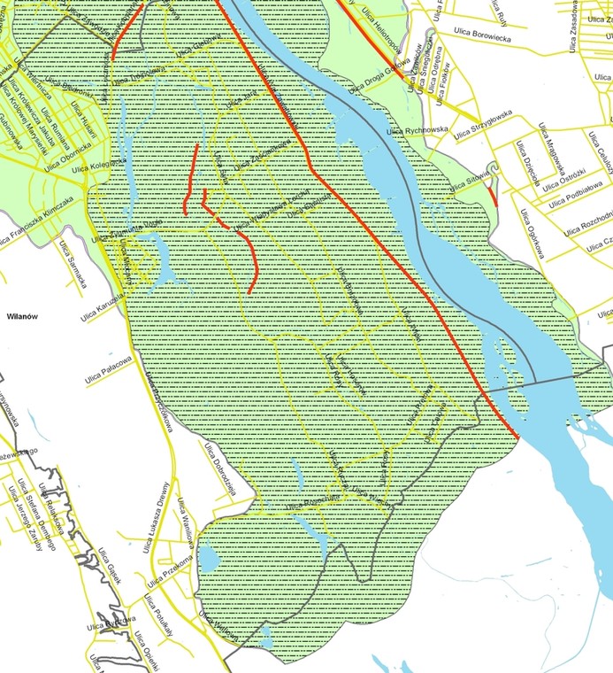 Mapa terenów zalewowych w Warszawie - południe2, źródło: Urząd Miasta Stołecznego Warszawy