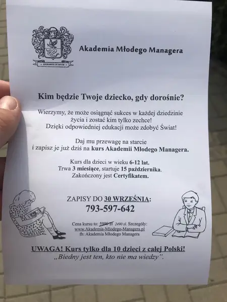 Tak na Wilanowie reklamuje się Akademia Młodego Managera