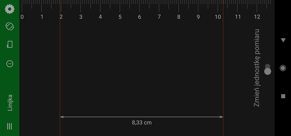 Prosta i skuteczna linijka ze znacznikami ułatwiającymi pomiar z zestawu narzędzi o nazwie Physics Toolbox Suite. Może nie jest zbyt długa, ale... zawsze mamy ją w kieszeni