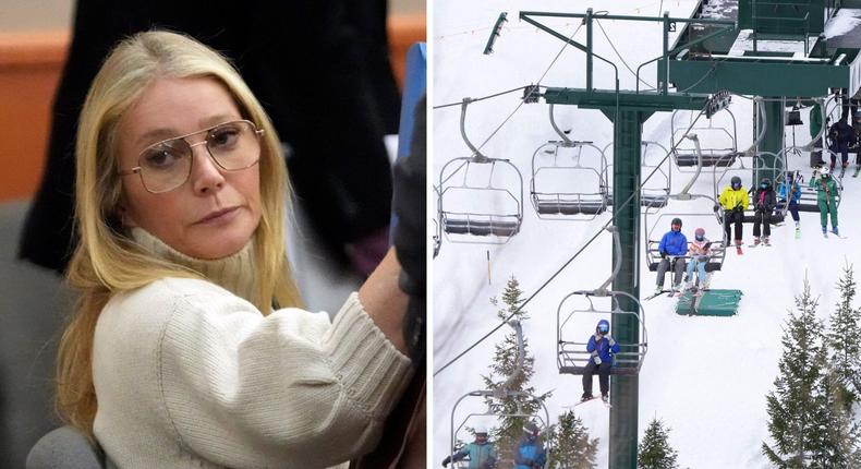 Gwyneth Paltrow and skiers on a lift at Deer Valley ski resort.Getty Images/Insider