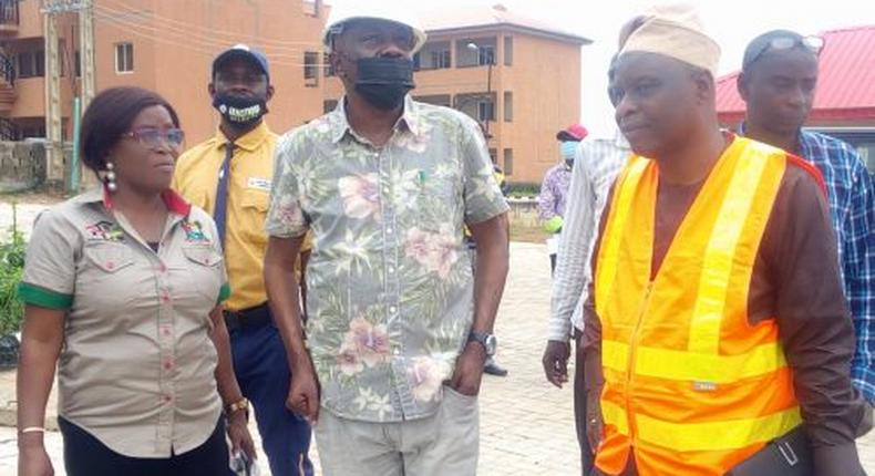 Mrs Adeola Salako, spokesperson, Lagos State Ministry of Housing, Mr Moruf Akinderu-Fatai, Commissioner for Housing and Mr Wasiu Akewusola, Permanent Secretary in the ministry, during inspection of ongoing projects on Thursday in Lagos. (NAN)