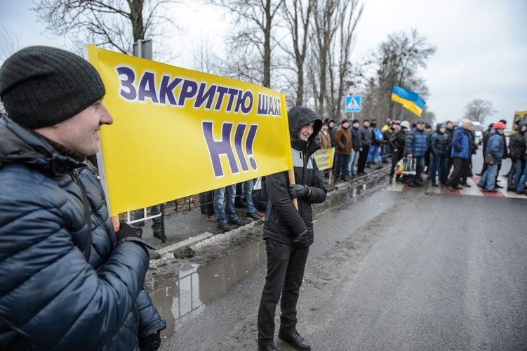 UKRAINA. Smereków. Protest górników i blokada drogi