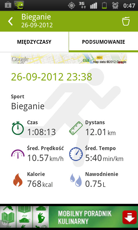 Endomondo, screen