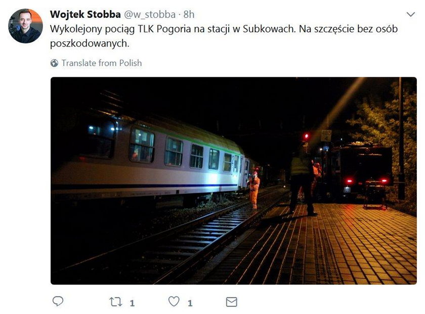 Pociąg wykoleił się w miejscowości Subkowy koło Tczewa