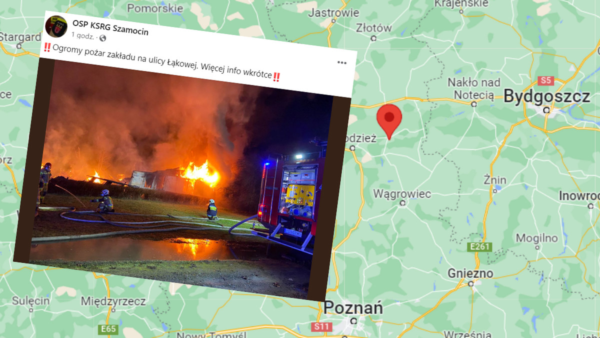 Ogromny pożar w Szamocinie. Na miejscu 18 zastępów straży pożarnej 