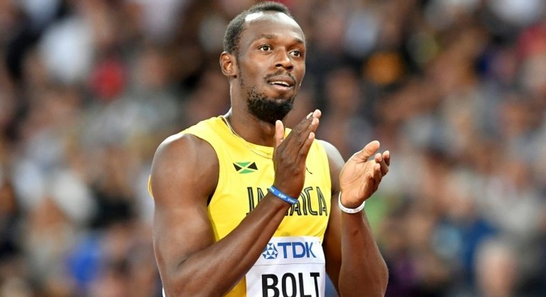 Jamaica's Usain Bolt reacts after the heats of the men's 100m at the IAAF World Championships in London on August 4, 2017