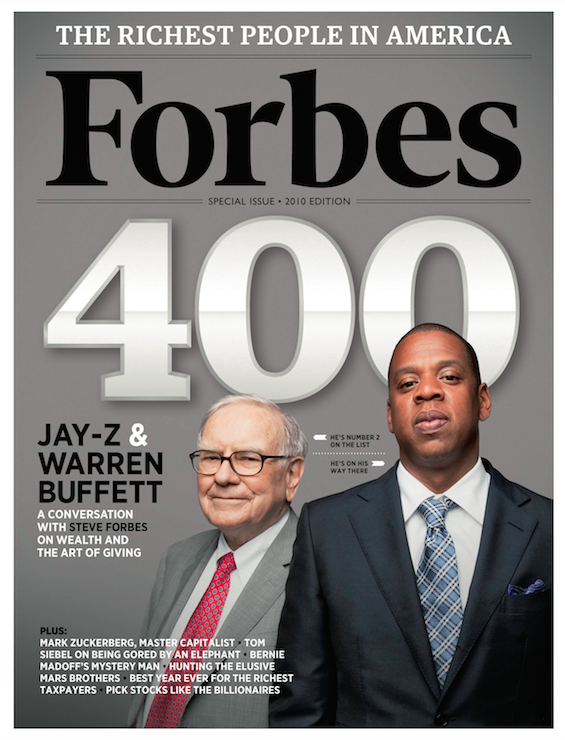 Okładka "Forbesa": Warren Buffett i Jay-Z, fot. AP Photo/Forbes 