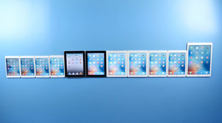 A Minitől a Pro-ig: az összes, valaha kapható iPad egymás mellé rakva. /Fotó: YouTube