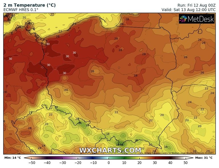 Na zachodzie oraz północy będzie gorąco, a nawet upalnie