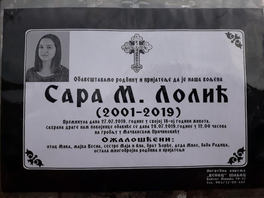 Sara je najmlađa žrtva "automobila smrti"