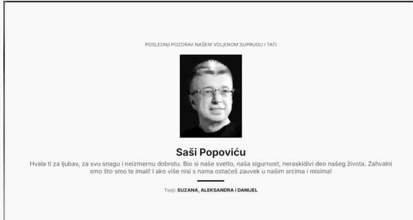 Čitulja Saši Popoviću