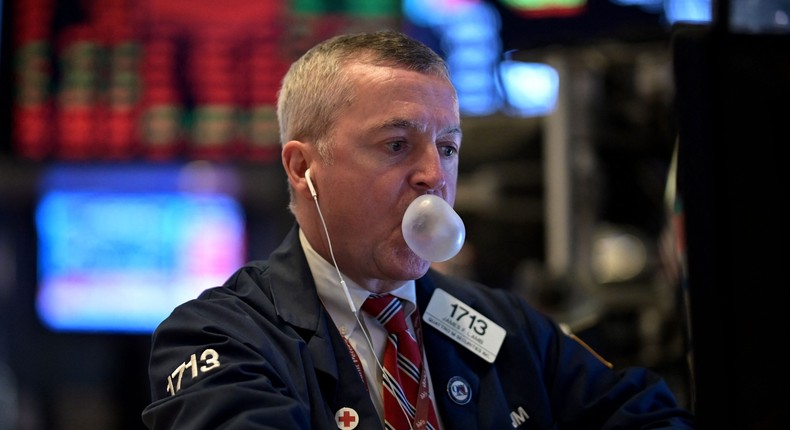 A stock trader at work at the New York Stock Exchange on February 24, 2020.Johannes Eiselle/Getty Images