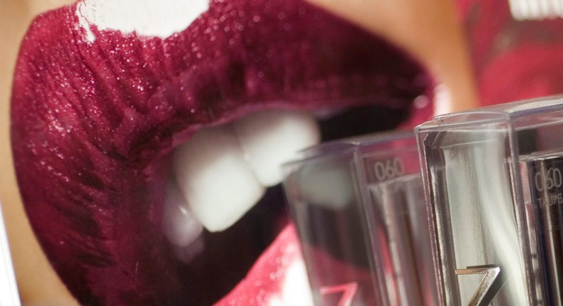 Revlon lipstick is displayed in a New York pharmacy.