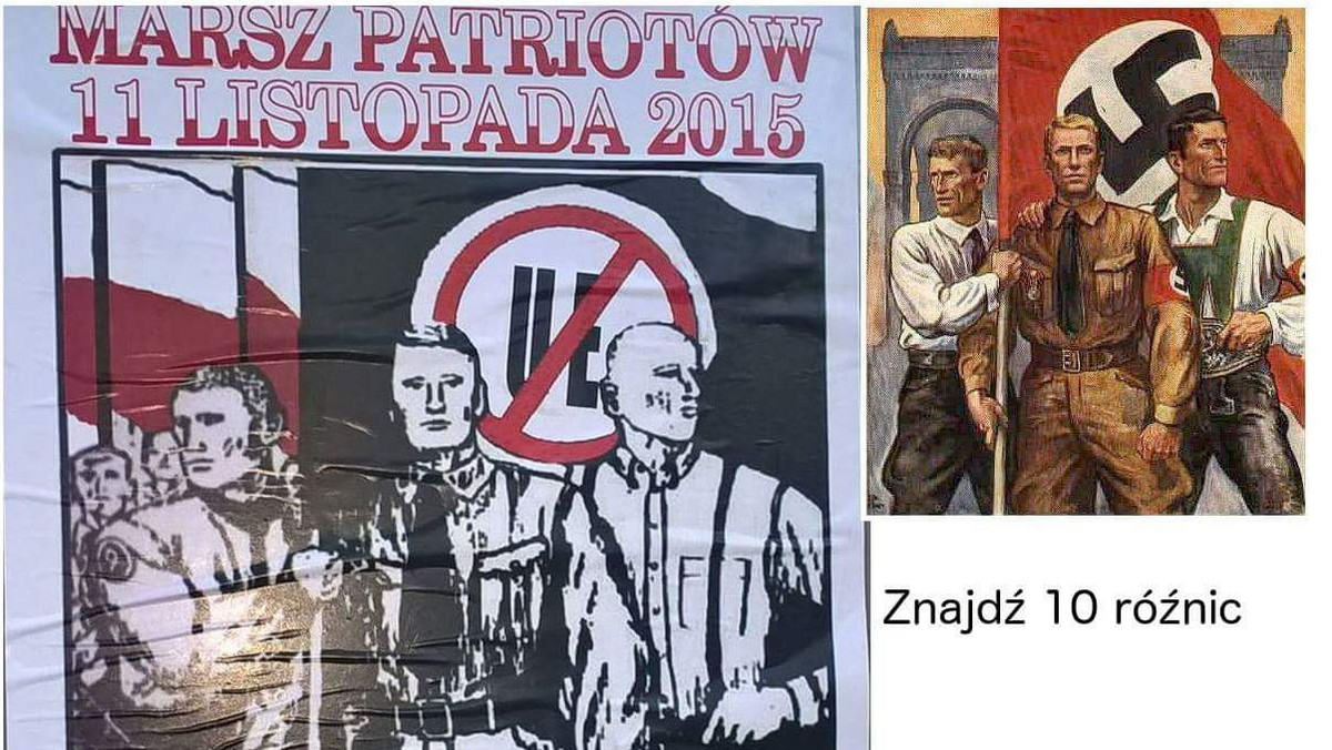 Plakat reklamujący "Marsz Patriotów", który w środę (11 listopada) przejdzie przez Wrocław, do złudzenia przypomina nazistowską grafikę. W ten sposób manifestanci zapraszają na wspólne celebrowanie święta niepodległości z hasłem "Precz z islamem".