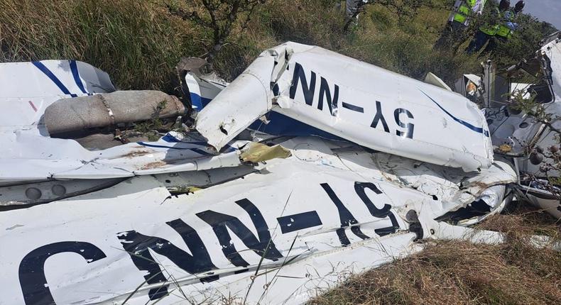 A plane that crashed at Nairobi National Park after colliding with another plane mid-air on March 5, 2024