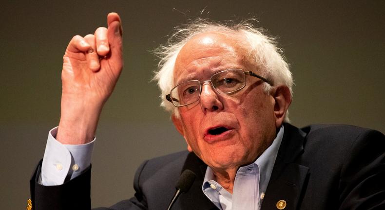 Presidential candidate and U.S. Senator Bernie Sanders (I-VT) speaks to a gathering of the Pennsylvania Association of Staff Nurses and Allied Professionals at Mohegan Sun Pocono in Plains Twp., Pa. on Monday, April 15, 2019. (Christopher Dolan/Times-Tribune via AP)