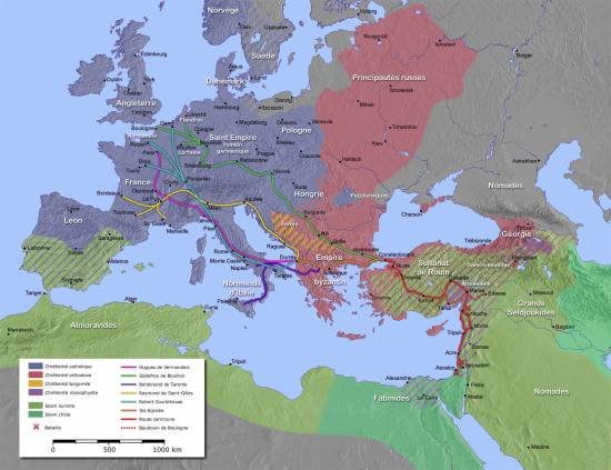 Mapa pierwszej krucjaty (aut. Oxag/fr.wikipedia; Creative Commons Attribution-Share Alike 3.0 Unported)