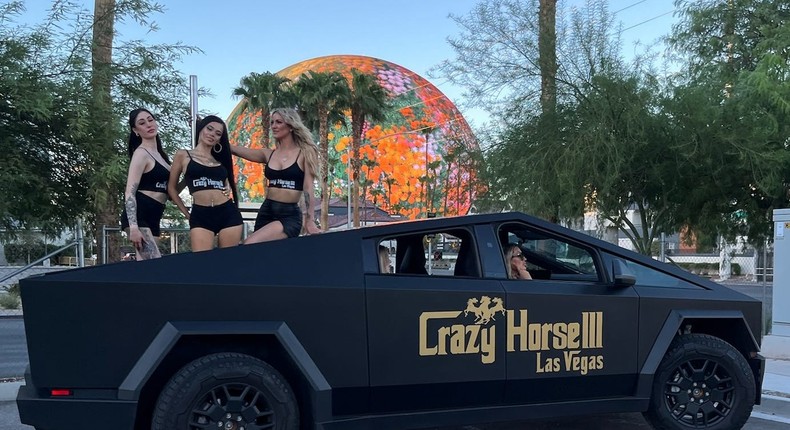 A Tesla Cybertruck with a stripper pole has been seen driving around the Vegas strip.BrandBomb PR