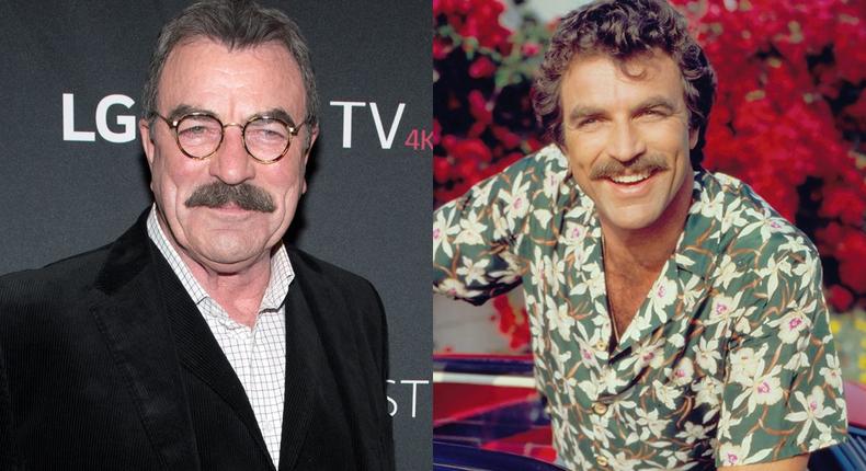 Tom Selleck at PaleyFest NY and as Thomas Sullivan Magnum in Magnum, P.I.Noam Galai/Getty Images/CBS/Getty Images