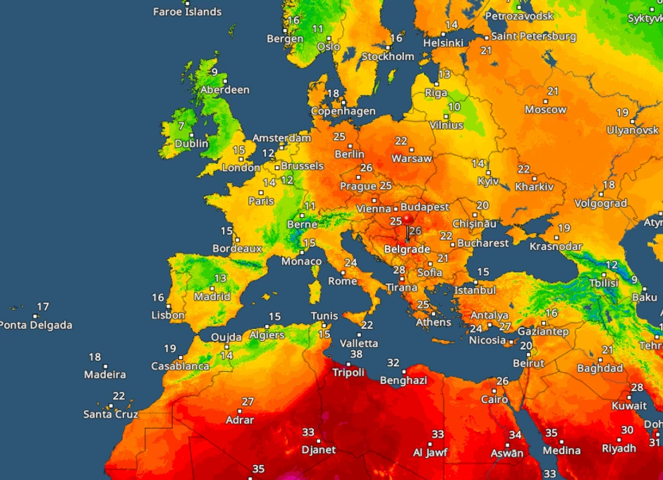 (Mapa) U Beogradu toplo kao u Alžiru i Egiptu