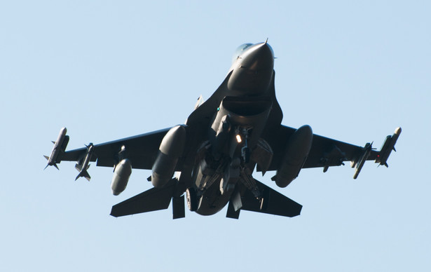 W bazie lotniczej w Łasku wylądowały pierwsze samoloty F-16 (1). Łask, 13.03.2014. Źródło: PAP/Grzegorz Michałowski
