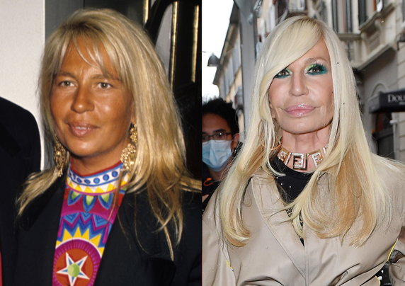 Donatella Versace w 1990 r. i obecnie