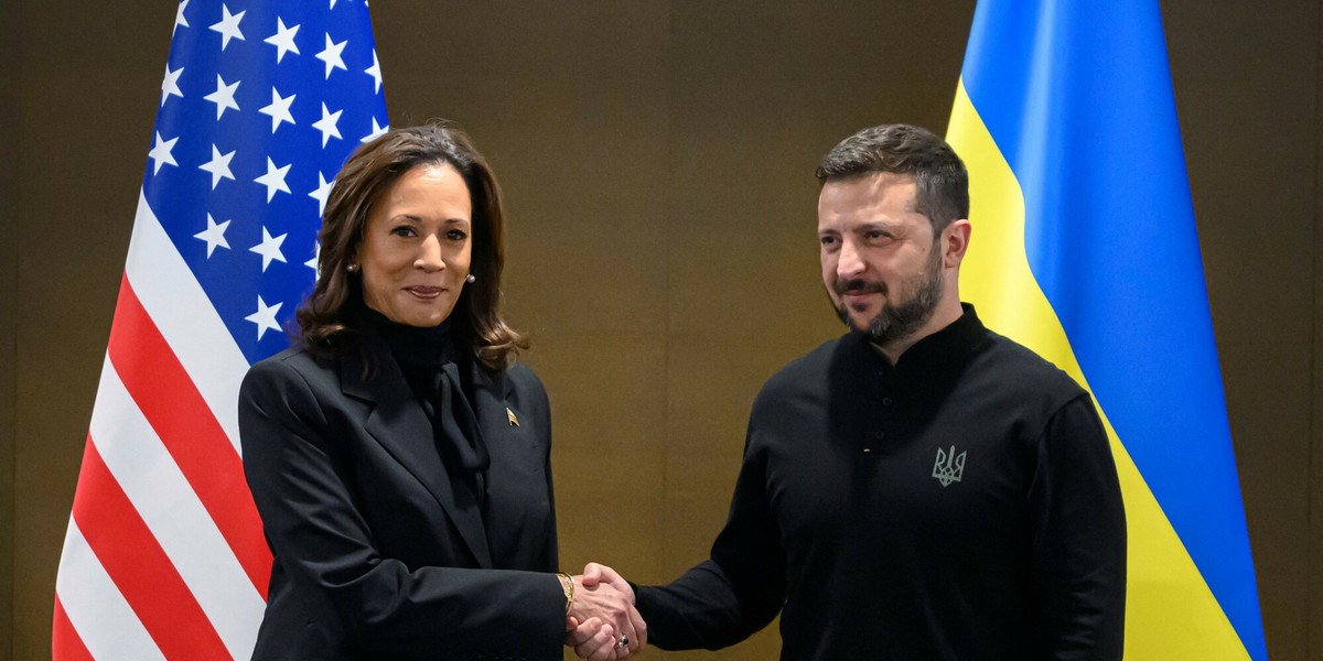 Wiceprezydent USA Kamala Harris z prezydentem Ukrainy Wołodymyrem Zełenskim