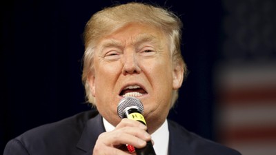 Republican U.S. presidential candidate Trump addresses a crowd during a presidential forum in Aiken