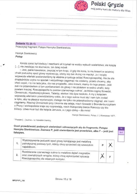 Matura 2024. Odpowiedzi z polskiego. TEST. Formuła 2023. Zadanie 13